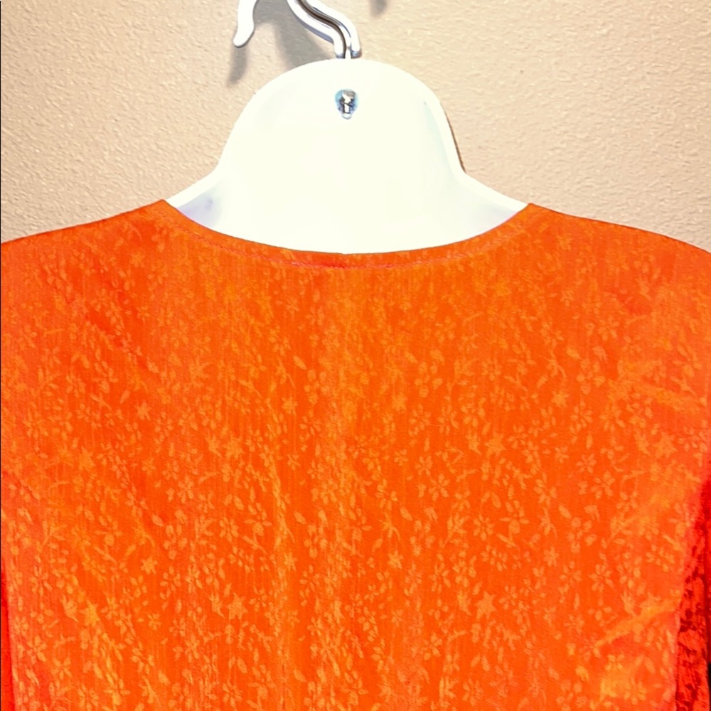 Leith Orange Red Smocked Midi Dress V-Neck Flutter Sleeve Side Slit Size XS - Picture 12 of 12